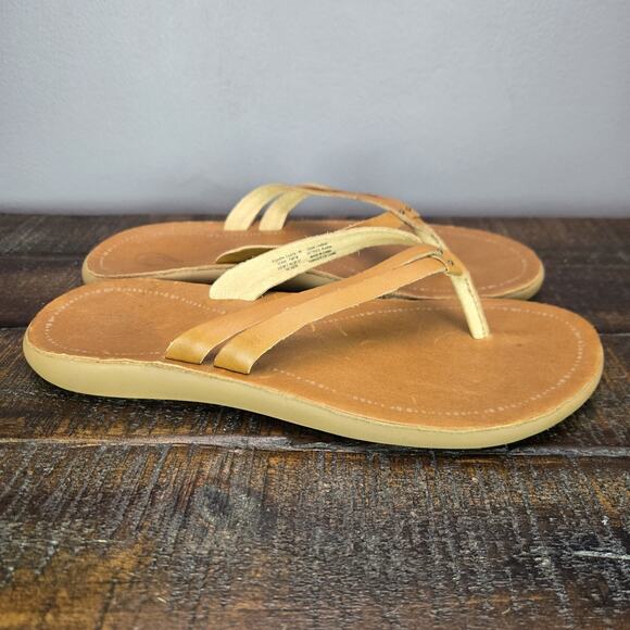 NEW Olukai Kapehe Luana Womens Size 7 Sandals Flip Flop Thong Brown Leather - Picture 1 of 11
